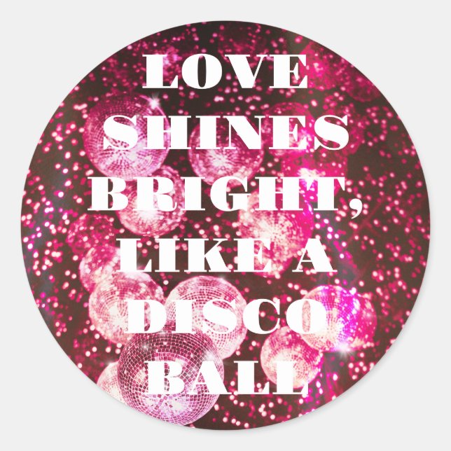 Chic Bold Pink Glitzer Retro Disco Balls Danke Runder Aufkleber (Vorderseite)
