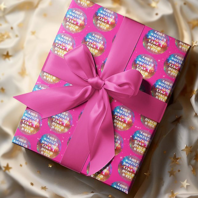 Chic Bold Pink Glitzer Retro Disco Balls Hochzeit Geschenkpapier (Von Creator hochgeladen)