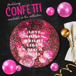 Chic Bold Pink Glitzer Retro Disco Balls Hochzeit Pappteller