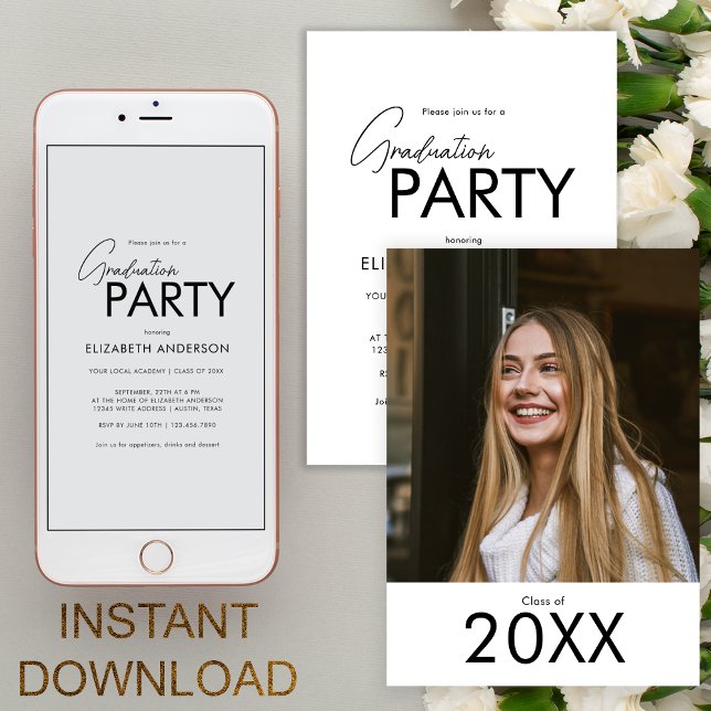 Chic Bold Typografy Foto Graduation Party Einladung (Von Creator hochgeladen)