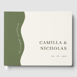 Chic Bold Wave Dark Olive Green Wedding Guest Book Gästebuch