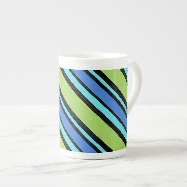 Chic Bone China Tasse, Blue Moons Diagonal Streife Prozellantasse (Vorderseite Rechts)