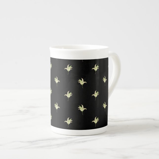 Chic Bone China Tasse: Lilies of the Valley, Black Prozellantasse (Vorderseite Rechts)