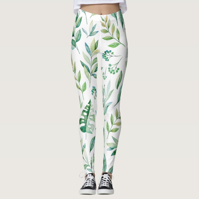 Chic Botanic Green Rustic Pattern Leggings (Vorderseite)