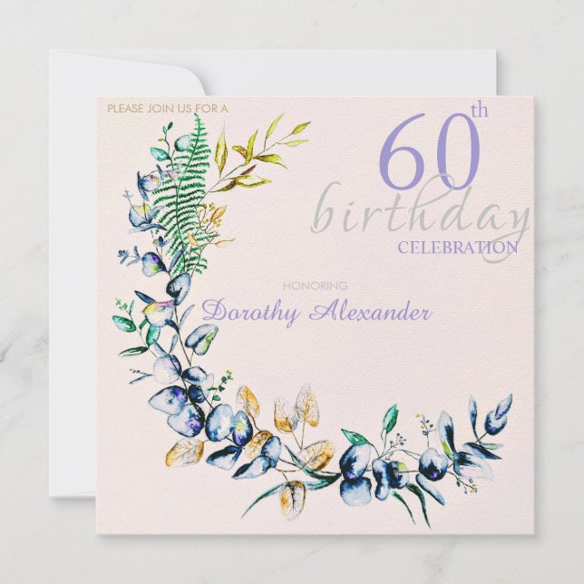 Chic Botanic Wreath Milestone Geburtstag Einladung (Vorderseite)