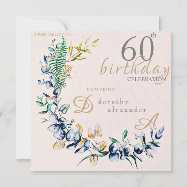 Chic Botanic Wreath Milestone Geburtstag Einladung (Vorderseite)