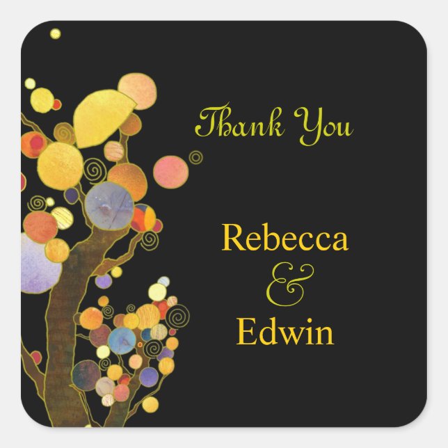 Chic Botanical Black Wedding Vielen Dank Quadratischer Aufkleber (Vorderseite)