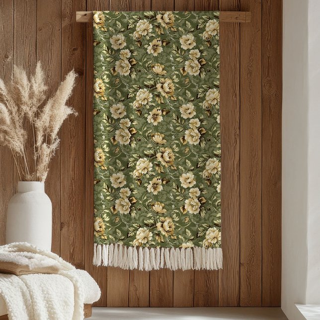 Chic Botanical Blanket Sage Green and Gold Style Fleecedecke (Chic Botanical Blanket Sage Green and Gold Style)