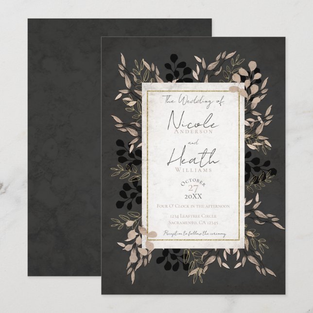 Chic Botanical Blätter Gray Blush Gold Wedding Einladung (Vorne/Hinten)