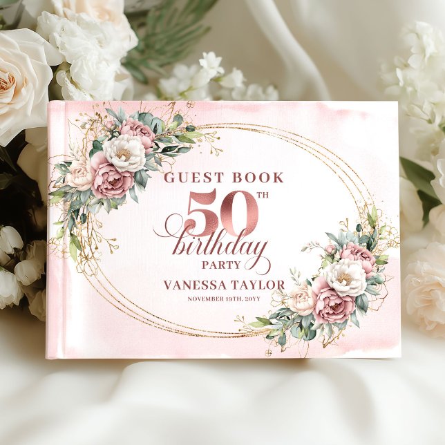 Chic Botanical Blush 50th Birthday Guestbook Gästebuch (Chic Botanical Blush 50th Birthday Guestbook)