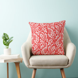 Chic Botanical Coral Red Foliage Muster Kissen