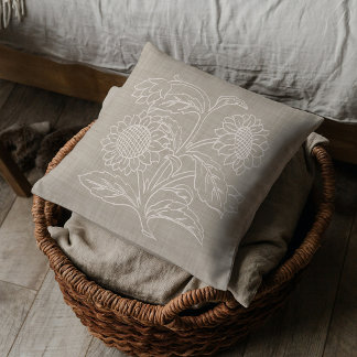 Chic Botanical Elfenbein Sonnenblumen auf Sand Bro Kissen