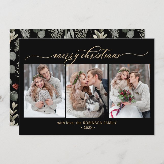 Chic Botanical Foliage 3 Foto Collage Weihnachten (Vorne/Hinten)