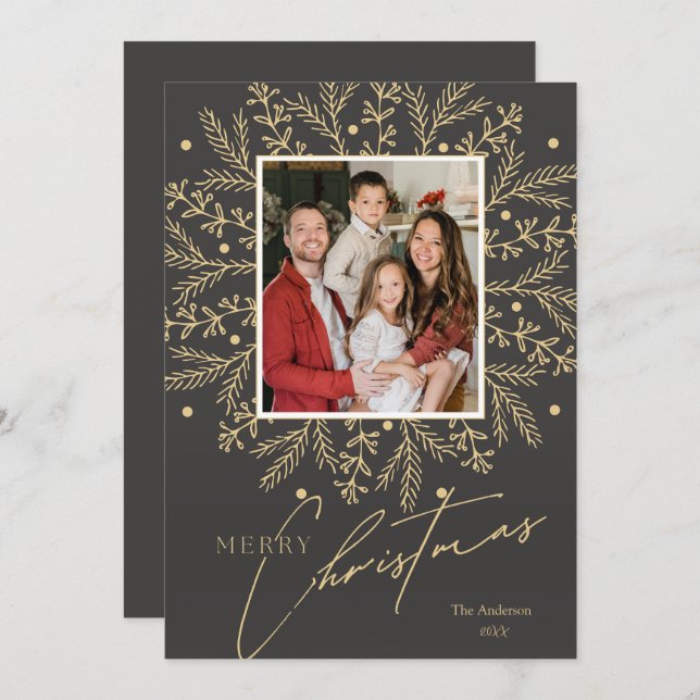 Chic Botanical Frame Foto und Frohe Weihnachten (Vorne/Hinten)