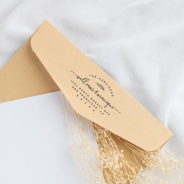 Chic Botanical Handwriting Wedding Rücksendeadress Gummistempel (Von Creator hochgeladen)