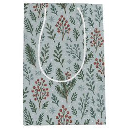 Chic Botanical Holly Berry Floral Muster Mittlere Geschenktüte