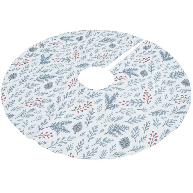 Chic Botanical Holly Berry Floral Muster Polyester Weihnachtsbaumdecke (Schrägansicht)