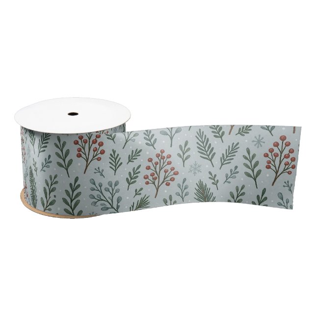 Chic Botanical Holly Berry Floral Muster Satinband (Spule)