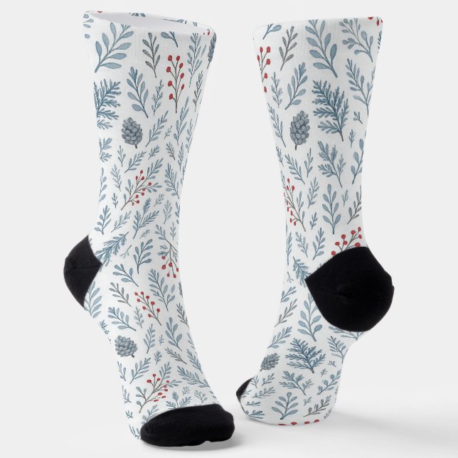 Chic Botanical Holly Berry Floral Pattern Socken (Gewinkelt)