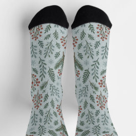 Chic Botanical Holly Berry Floral Pattern Socken