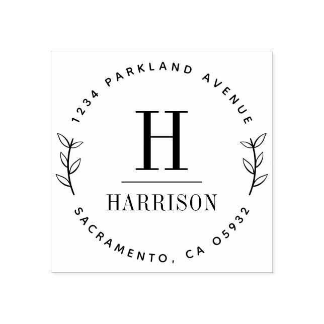 Chic Botanical Initial Family Name Rücksendeadress Gummistempel (Prägung)