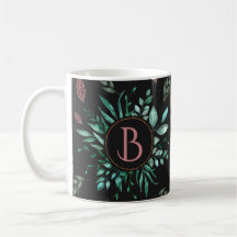Chic Botanical Monogram in Green, Wine Red & Black