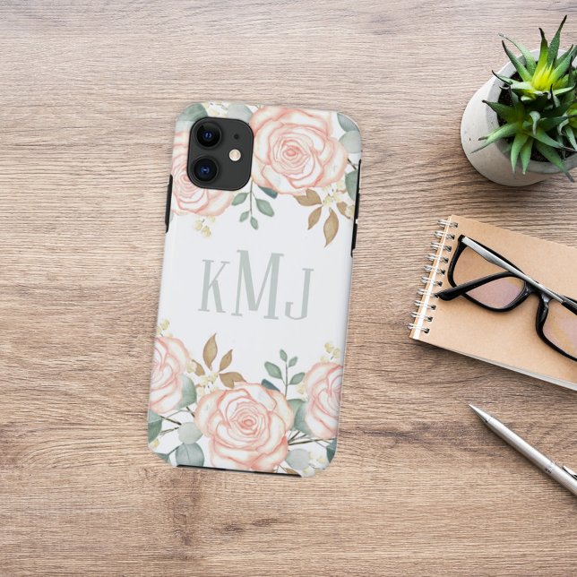 Chic Botanical Monogram Stilvolle Blumengrün Case-Mate iPhone Hülle (Von Creator hochgeladen)