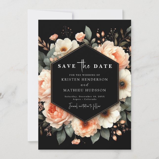Chic Botanical Peach Wedding Save The Date (Vorderseite)