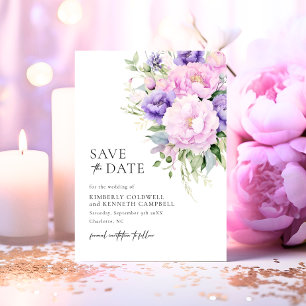 Chic Botanical Pink Lavender Violet Wedding Save The Date