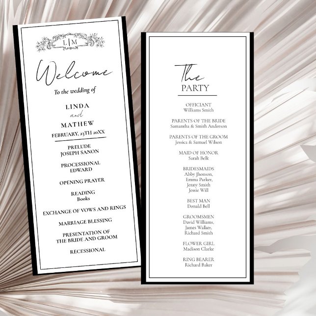 Chic Botanical Wappen Wedding Program Card Einladung (Von Creator hochgeladen)