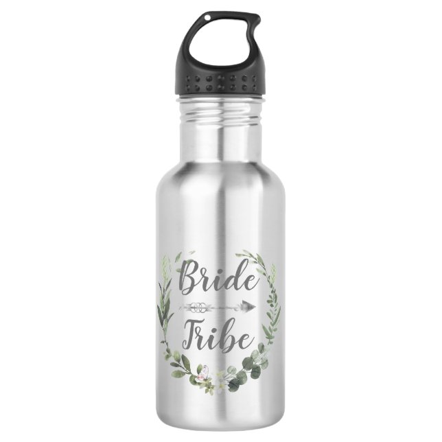 Chic Botanical Watercolor Boho Bride Stamm Edelstahlflasche (Vorderseite)