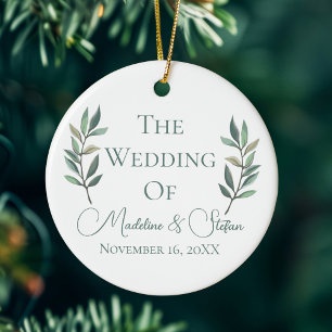 Chic Botanical Wedding Couple Foto Weihnachten Keramik Ornament