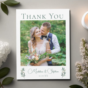 Chic Botanical Wedding Foto Danke Magnet Card