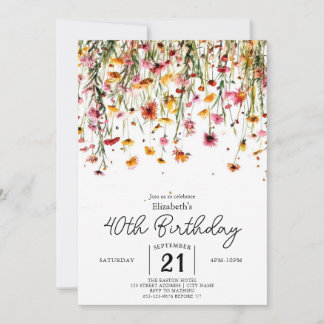 Chic Botanical Wildblumen 40. Geburtstag Einladung