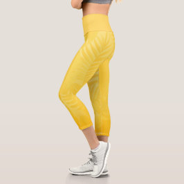 Chic Botanical Yellow Gold Blätter Capri Leggings