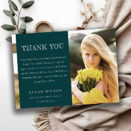 Chic Bottle Green Minimal Clean Foto Abschluss Dankeskarte