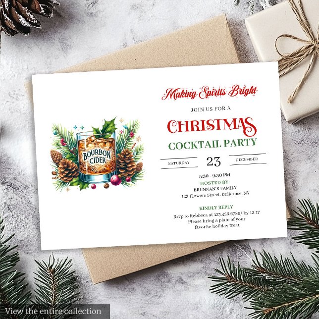 Chic bourbon printable holiday cocktails party einladung (Chic bourbon printable holiday cocktails party Invitation)