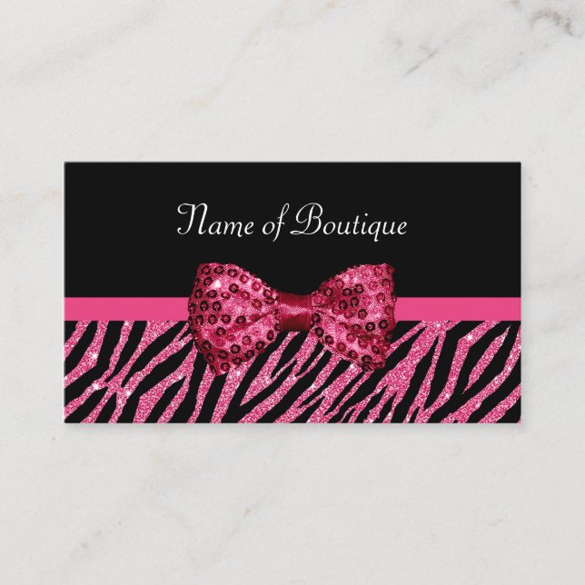 Chic Boutique Pink Zebra Print IMITATS Glitz Bow Visitenkarte (Vorderseite)