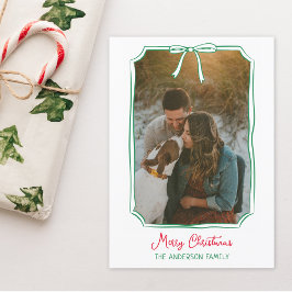 Chic Bow Custom Family Foto Red & Green Christmas Feiertagskarte