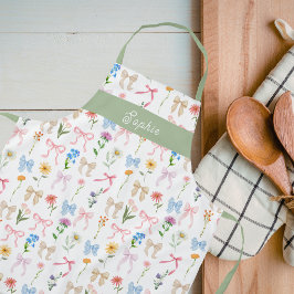 Chic Bow Green Floral Eleganz Muster Backen Schürze