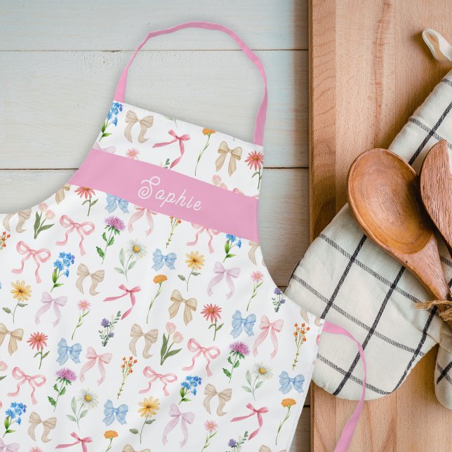 Chic Bow Pink Floral Eleganz Muster Backen Schürze (Von Creator hochgeladen)