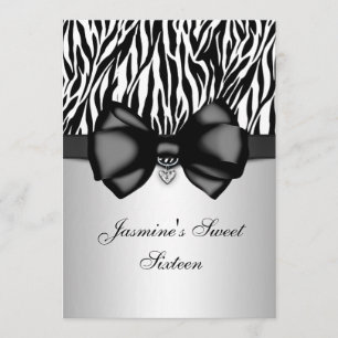 Chic Bowed Zebra Print 5 x 7 Einladung [Silber]