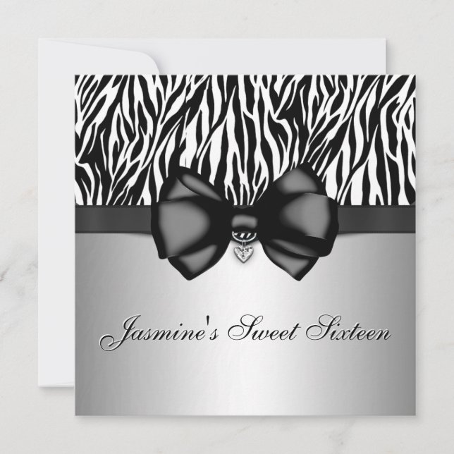 Chic Bowed Zebra Print Invite [Silver] Einladung (Vorderseite)