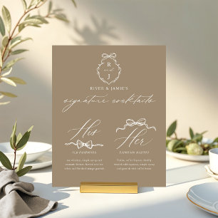 Chic Bows & Bowtie seine Signature Drink Hochzeit Acrylschild