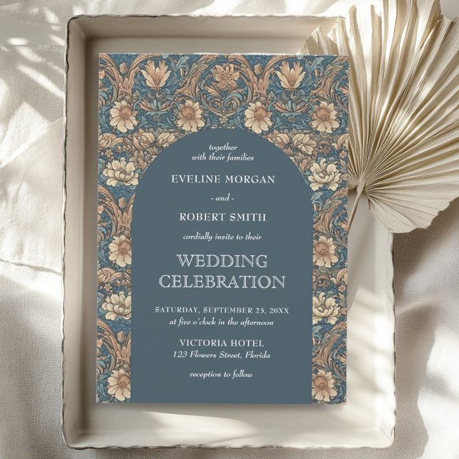 Chic braune Farben staubige blaue Elfenbein floral Einladung (Chic brown hues dusty blue ivory floral Nouveau Invitation)