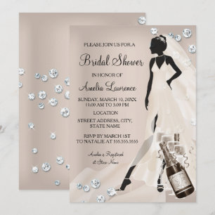 Chic Braut beige funkelnde Diamant Brautparty Einladung