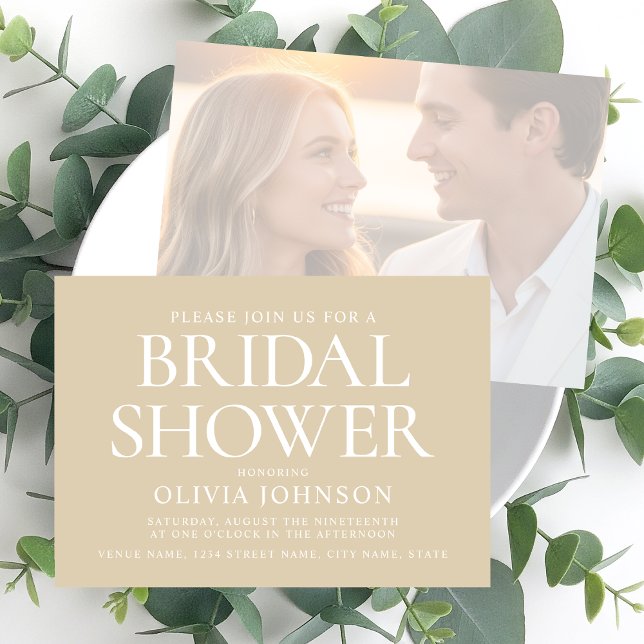 Chic Brautparty Foto Typografie Hochzeit Beige Einladung (Von Creator hochgeladen)