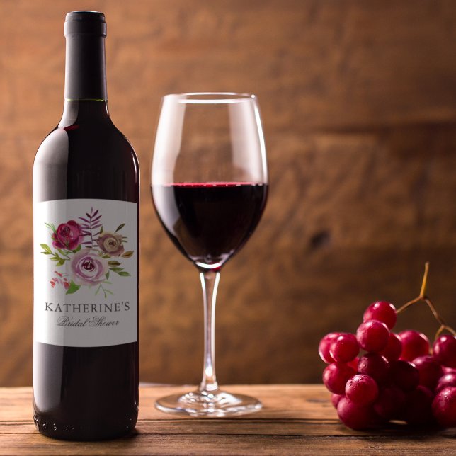 Chic Brautparty Fuchsia Pink Blütencreme Weinetikett (Von Creator hochgeladen)