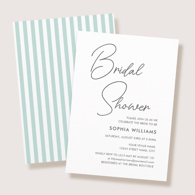 Chic Bridal Shower Modern Script Teal Stripes Einladung (Von Creator hochgeladen)