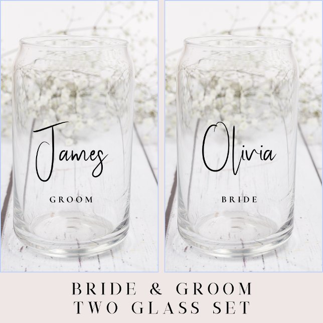 Chic Bride Groom Script Wedding Dosenglas (Von Creator hochgeladen)